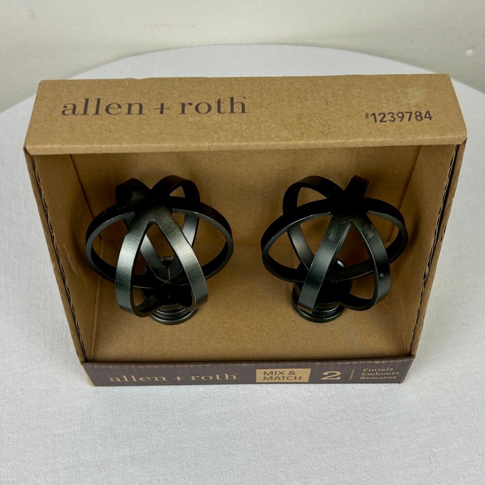 Allen + Roth Curtain Rod Finials Gun Metal Finish New